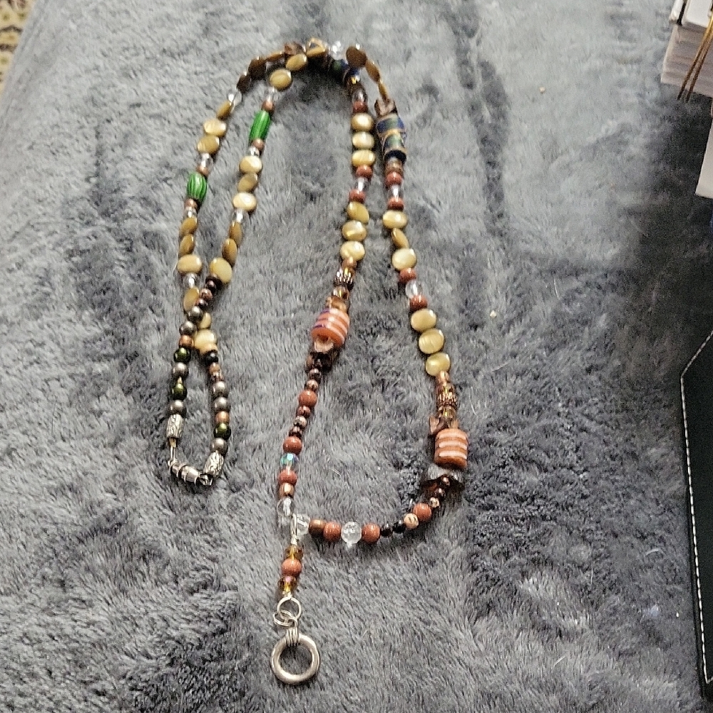Handcrafted Beaded Necklace - Brown and Green